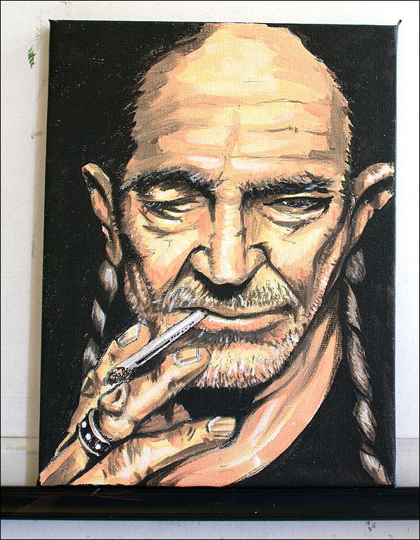 Acrylic paint of Willie Nelson by Brent Meheux