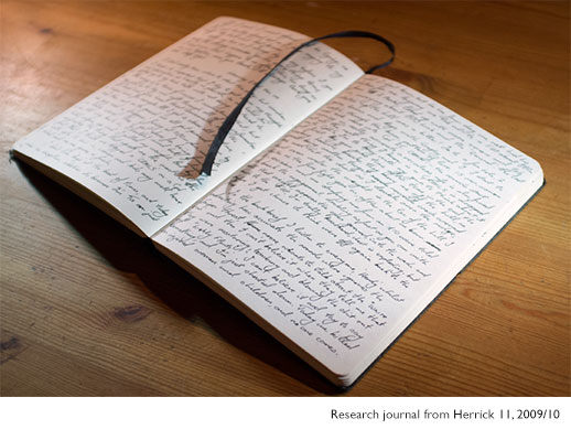 The research journal of Brent Meheux, a journal kept and used to document Herrick 11, Afghanistan, 2009/10